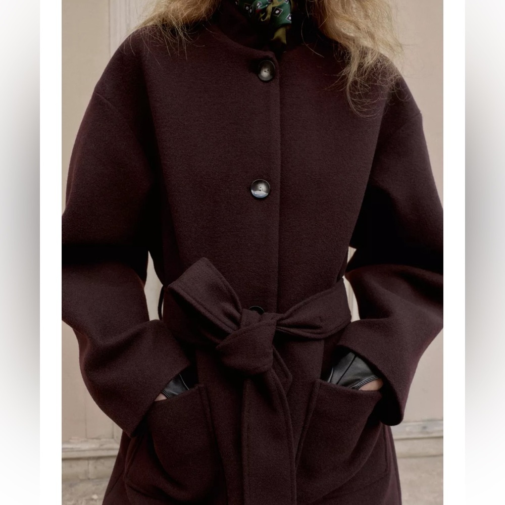 Elegant Dark Brown Coat with Belt - Picture 2 of 3